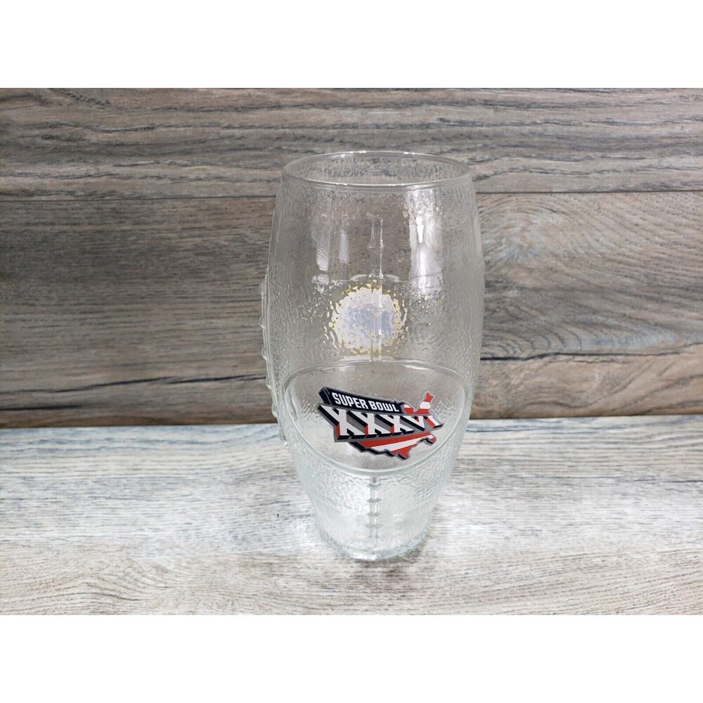 NFL Super Bowl XXXVI Miller Lite Logo Clear Drinking Glass Football Shaped